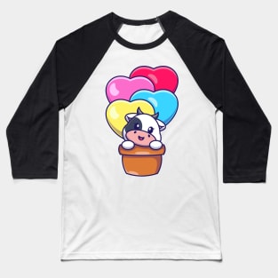 Cute cow flying with love balloon cartoon Baseball T-Shirt